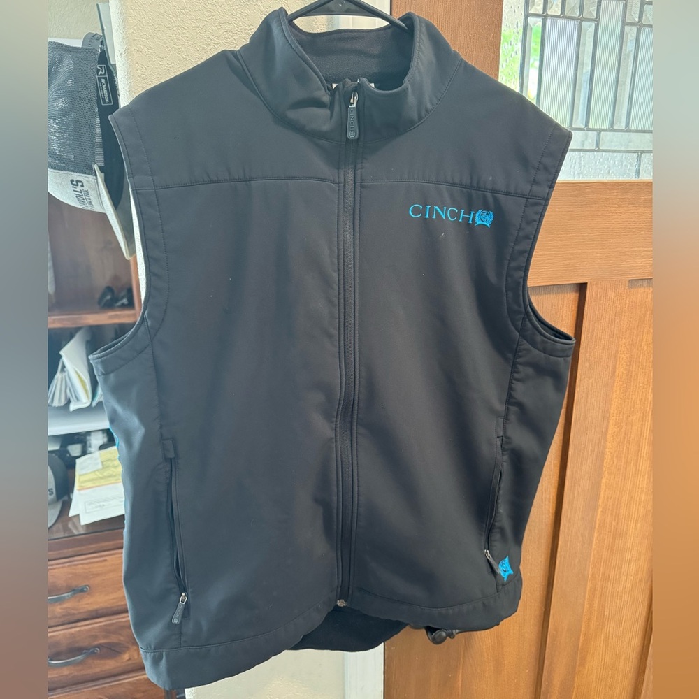 Cinch Black Vest with Teal Logo